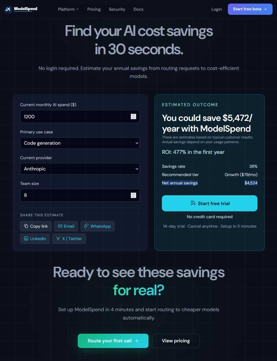 ModelSpend savings simulator